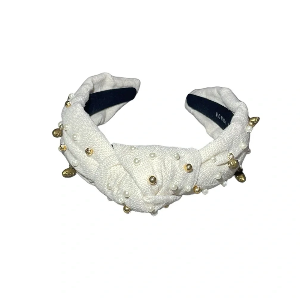 Ronni Blake & Co Football Knotted Headband Women OS Cream Excellent Pearl Charms